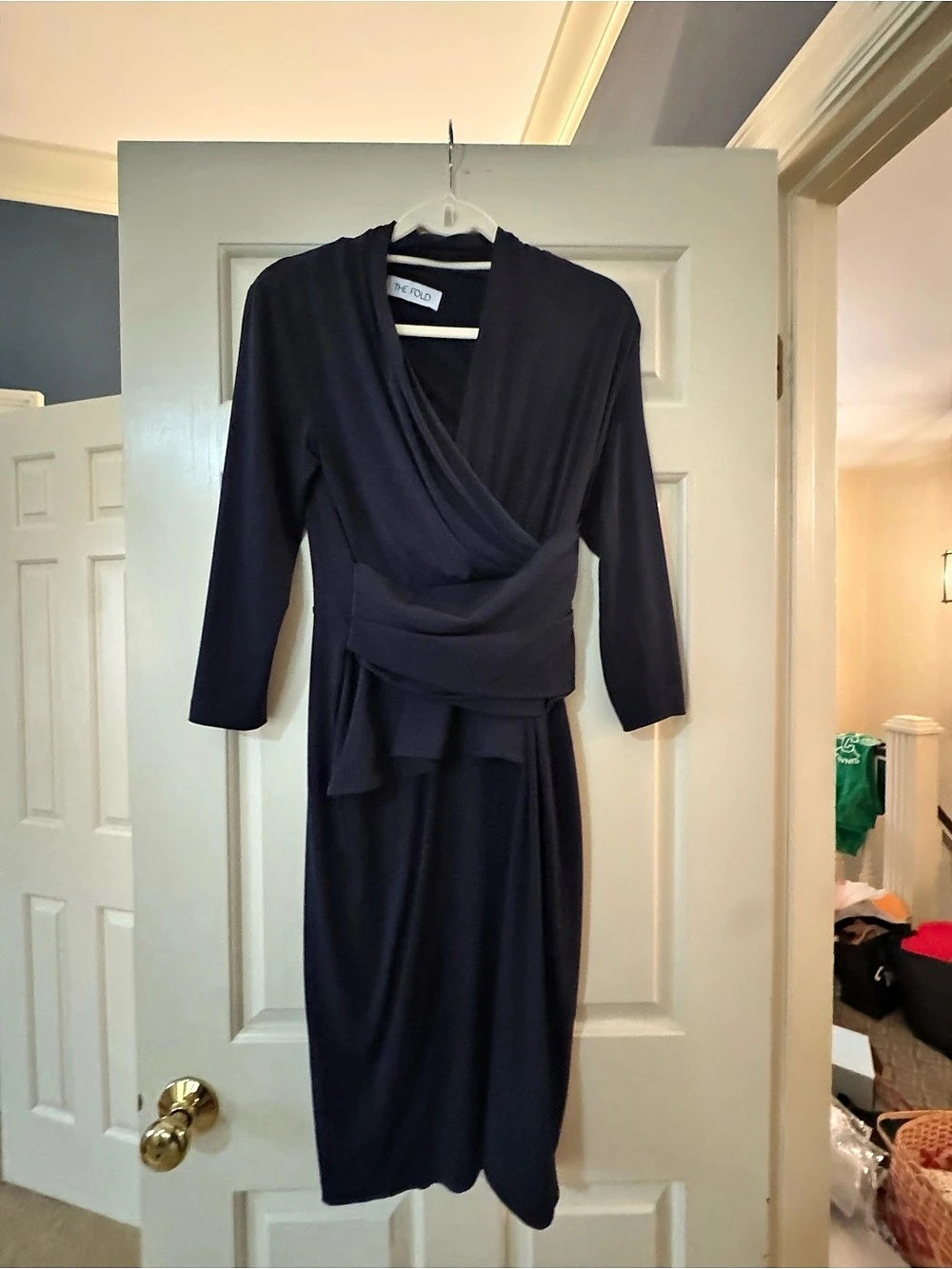 The Fold Wrap Midi Dress in Navy Size 4 Like New